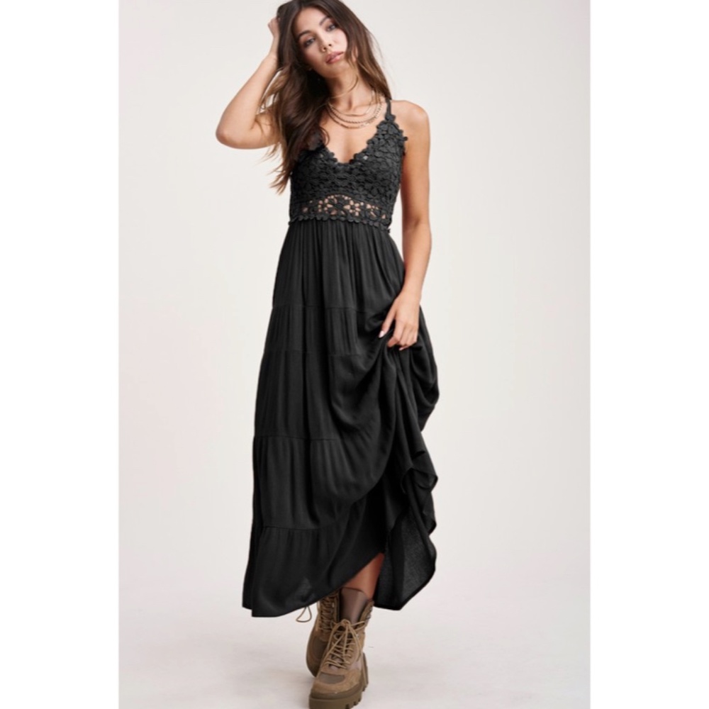 Burgundy Bohemian Floral Crochet Lace Trim Long Full Length Casual Maxi Dress